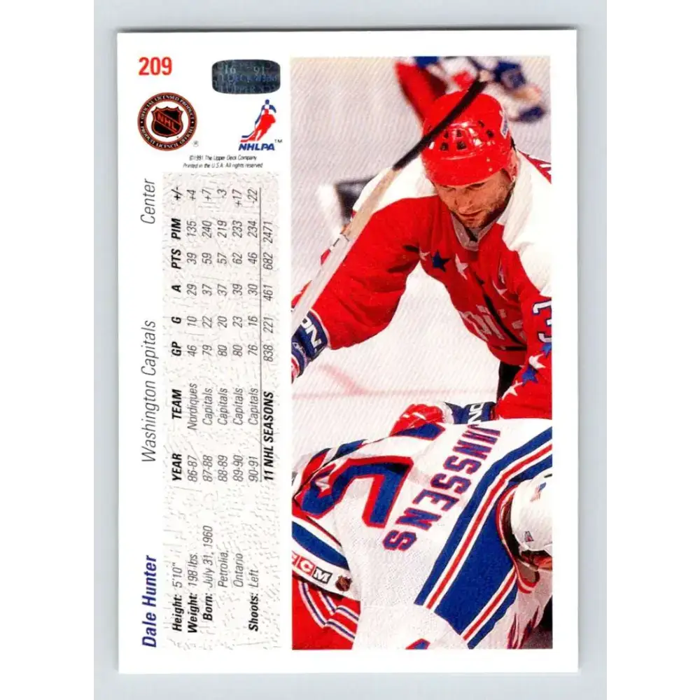 1991-92 Upper Deck #209 Dale Hunter NM-MT Washington Capitals Hockey Card - Hockey Card Single