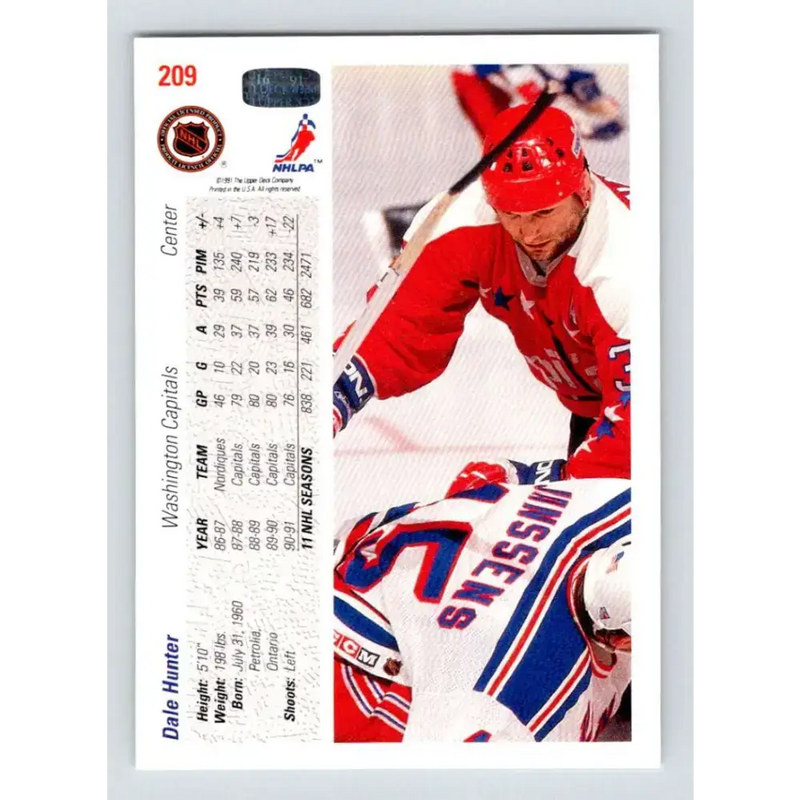 1991-92 Upper Deck #209 Dale Hunter NM-MT Washington Capitals Hockey Card - Hockey Card Single