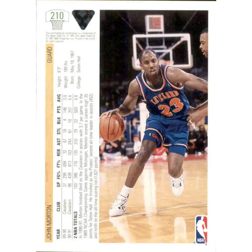 1991-92 Upper Deck #210 John Morton NM-MT Cleveland Cavaliers Basketball Card - Basketball Card Single