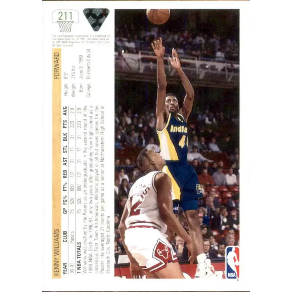 1991-92 Upper Deck #211 Kenny Williams NM-MT Indiana Pacers Basketball Card - Basketball Card Single