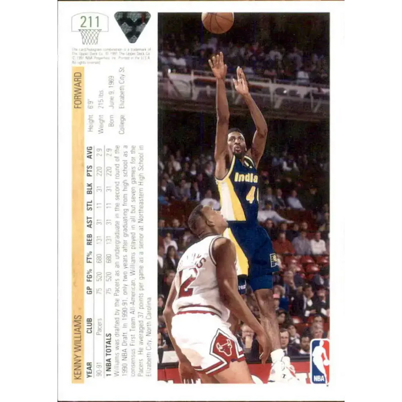1991-92 Upper Deck #211 Kenny Williams NM-MT Indiana Pacers Basketball Card - Basketball Card Single