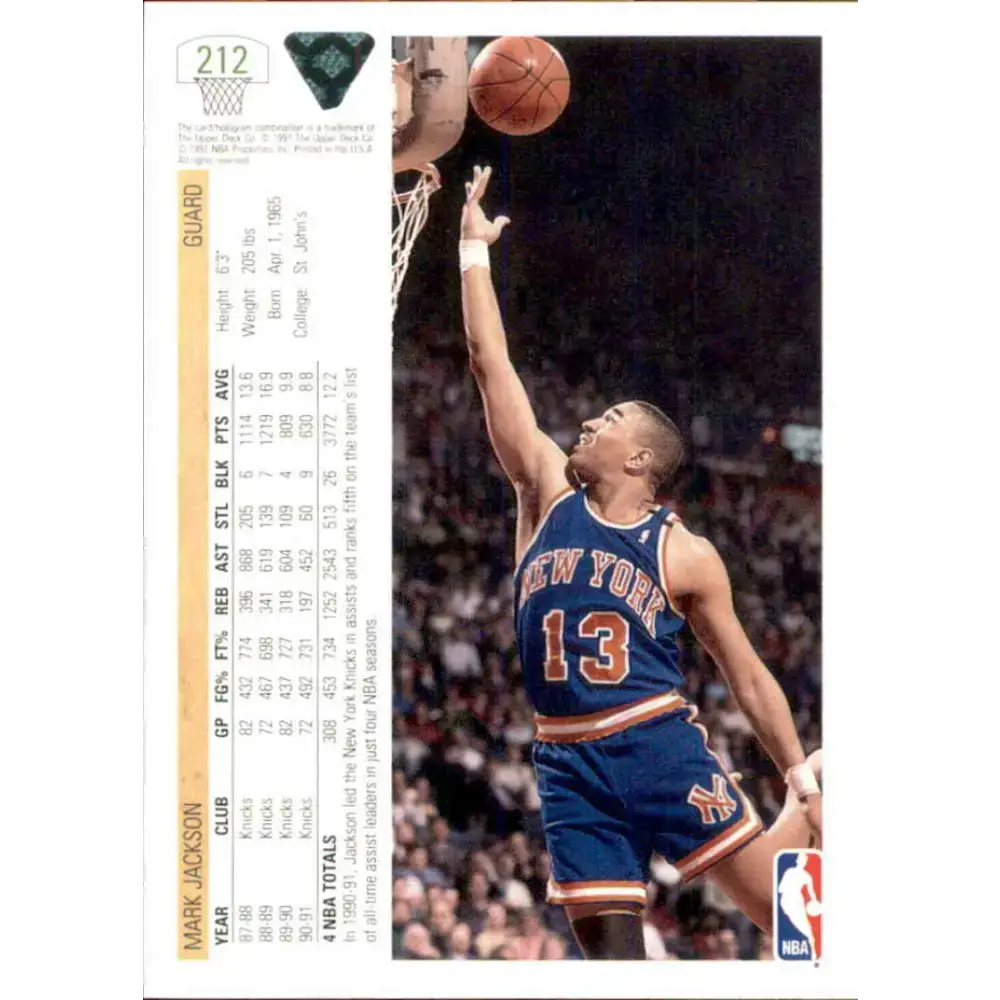1991-92 Upper Deck #212 Mark Jackson NM-MT New York Knicks Basketball Card - Basketball Card Single