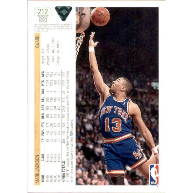 1991-92 Upper Deck #212 Mark Jackson NM-MT New York Knicks Basketball Card - Basketball Card Single