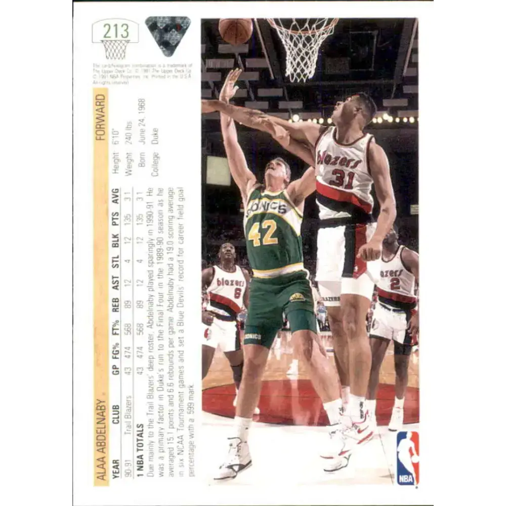 1991-92 Upper Deck #213 Alaa Abdelnaby NM-MT Portland Trail Blazers Basketball Card - Basketball Card Single