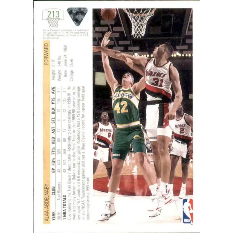 1991-92 Upper Deck #213 Alaa Abdelnaby NM-MT Portland Trail Blazers Basketball Card - Basketball Card Single