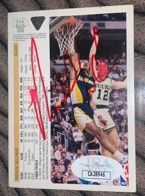 Signed basketball card of Micheal Williams from 1991-92 Upper Deck Pacers set