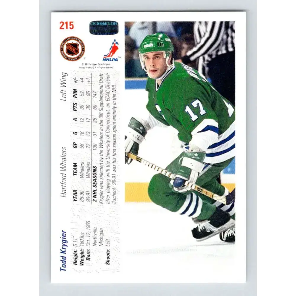 1991-92 Upper Deck #215 Todd Krygier NM-MT Hockey Card - Hockey Card Single