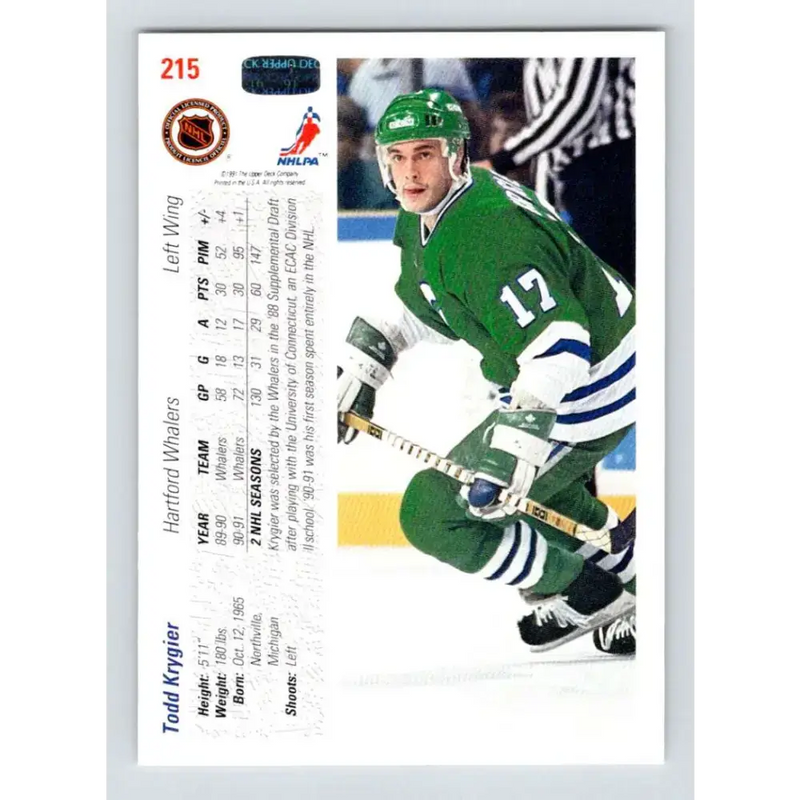 1991-92 Upper Deck #215 Todd Krygier NM-MT Hockey Card - Hockey Card Single