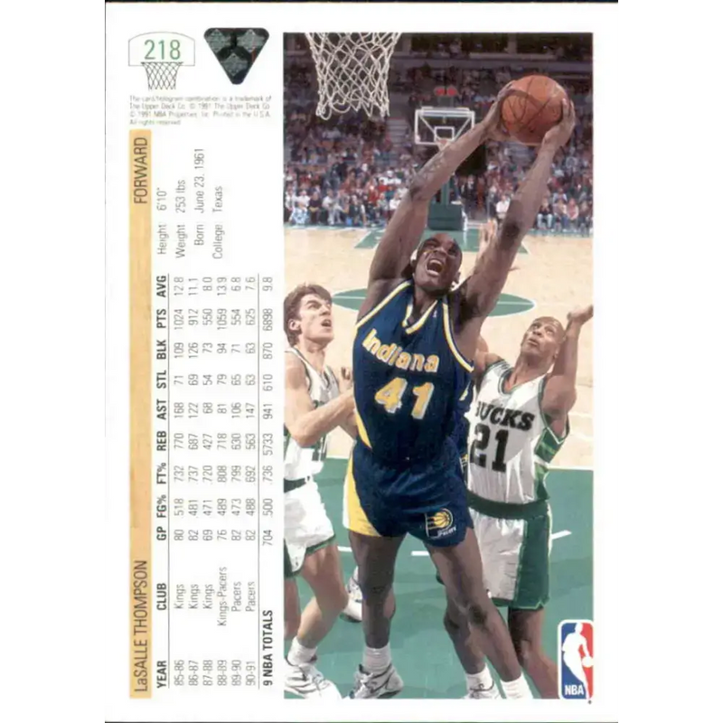 1991-92 Upper Deck #218 LaSalle Thompson NM-MT Indiana Pacers Basketball Card - Basketball Card Single