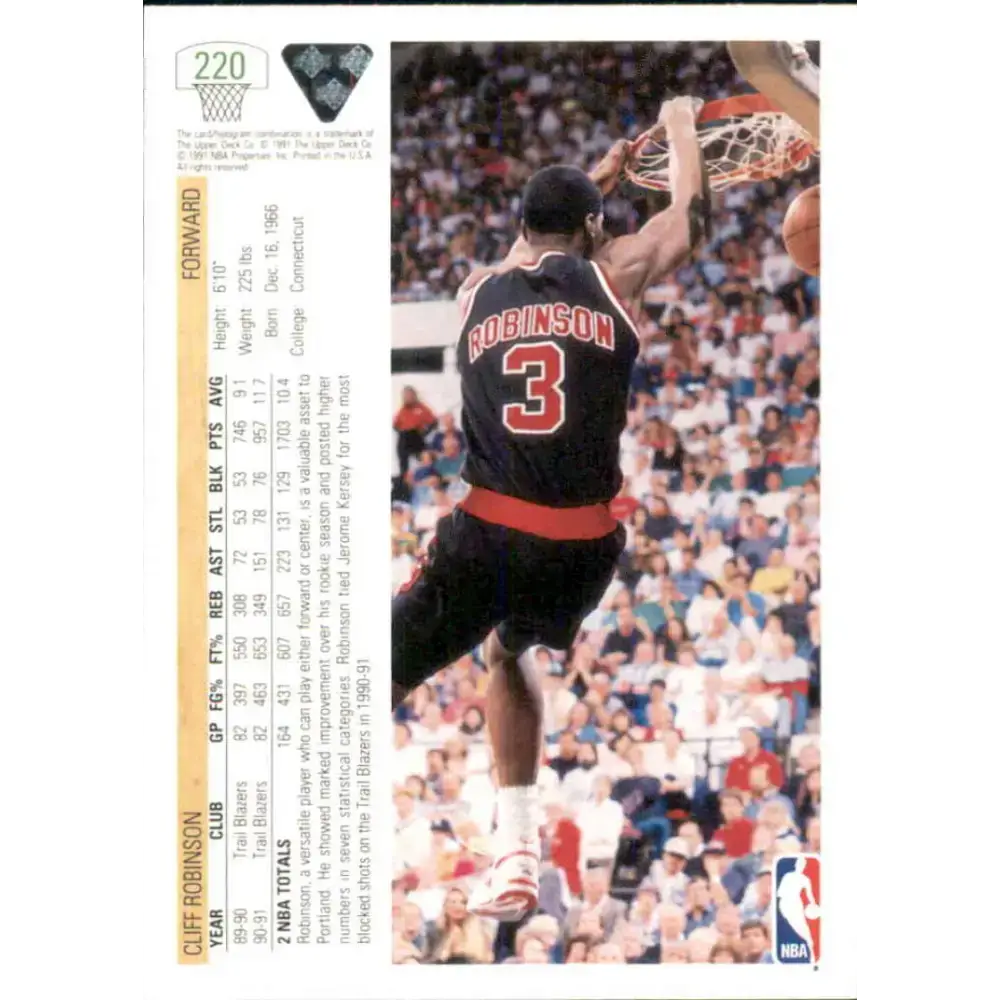 1991-92 Upper Deck #220 Clifford Robinson NM-MT Portland Trail Blazers Basketball Card - Basketball Card Single