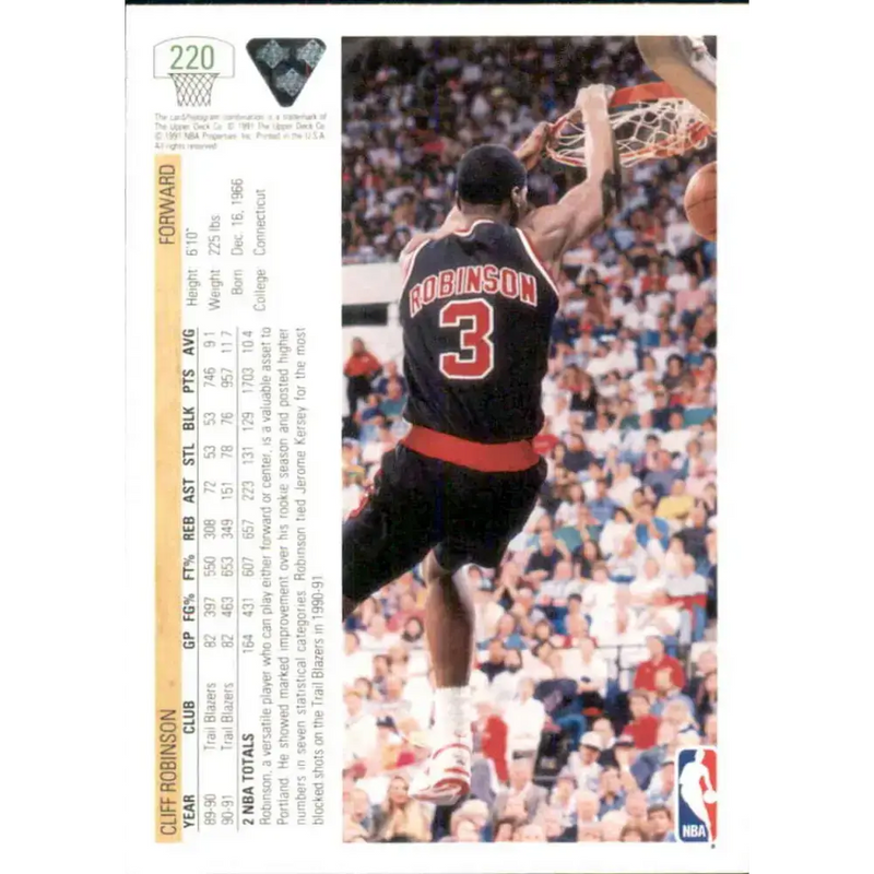 1991-92 Upper Deck #220 Clifford Robinson NM-MT Portland Trail Blazers Basketball Card - Basketball Card Single