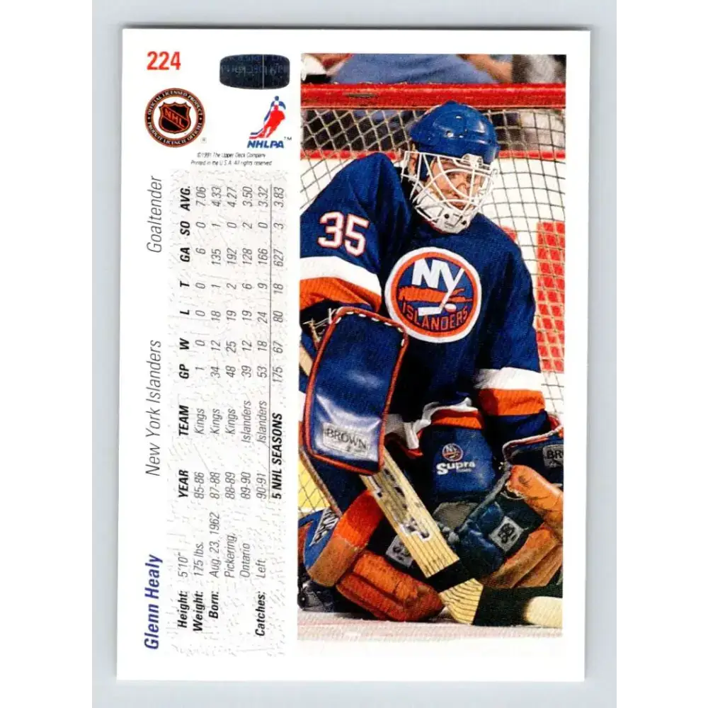 1991-92 Upper Deck #224 Glenn Healy NM-MT New York Islanders Hockey Card - Hockey Card Single