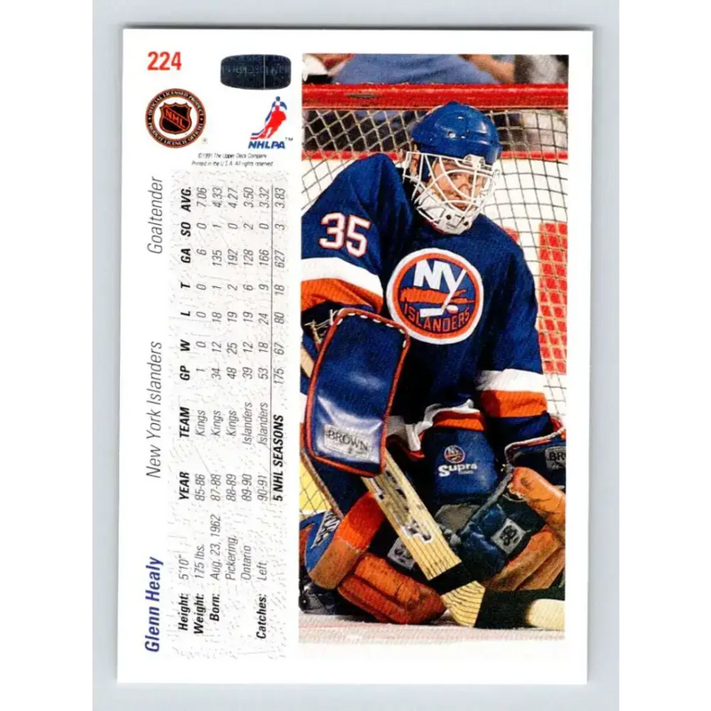 1991-92 Upper Deck #224 Glenn Healy NM-MT New York Islanders Hockey Card - Hockey Card Single