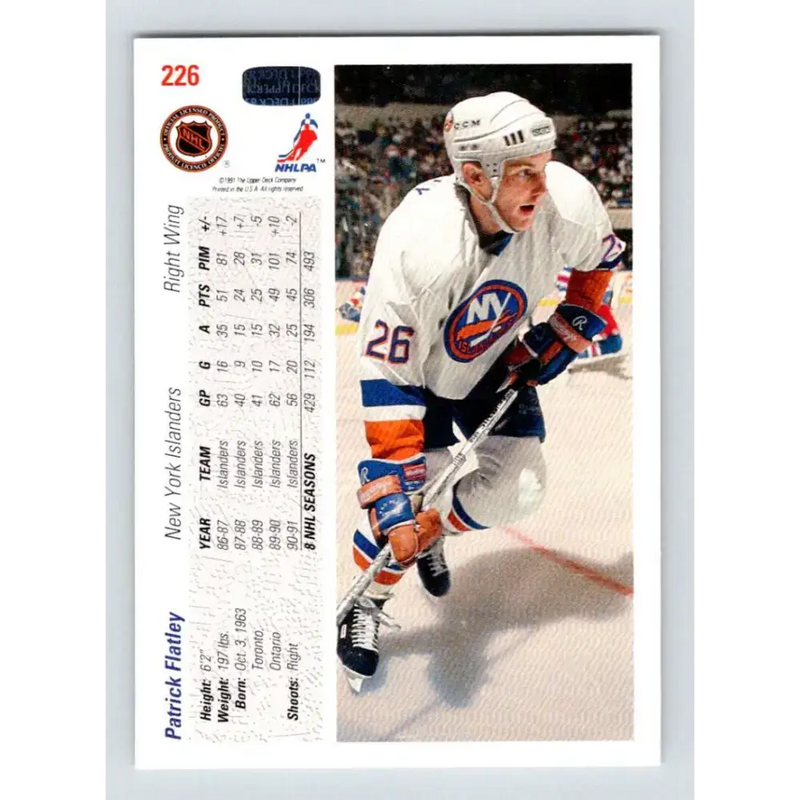 1991-92 Upper Deck #226 Patrick Flatley NM-MT New York Islanders Hockey Card - Hockey Card Single