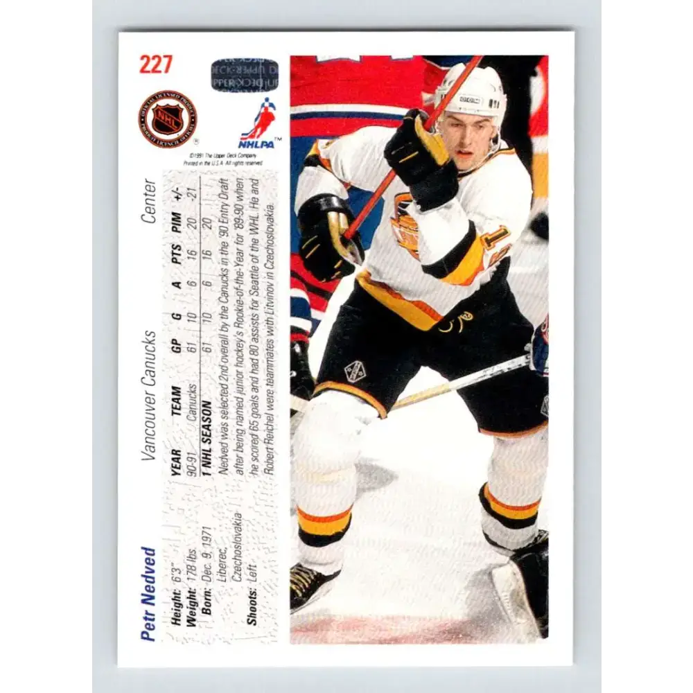 1991-92 Upper Deck #227 Petr Nedved NM-MT Vancouver Canucks Hockey Card - Hockey Card Single