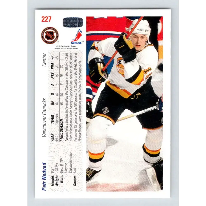 1991-92 Upper Deck #227 Petr Nedved NM-MT Vancouver Canucks Hockey Card - Hockey Card Single