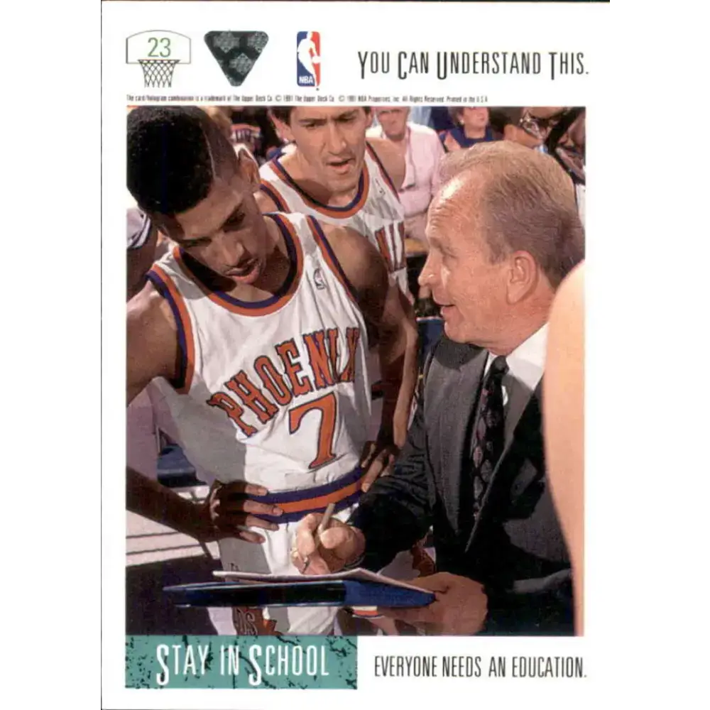 1991-92 Upper Deck #23 Stay in School Kevin Johnson NM-MT Phoenix Suns Basketball Card - Basketball Card Single