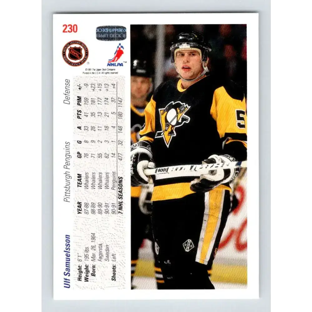 1991-92 Upper Deck #230 Ulf Samuelsson NM-MT Pittsburgh Penguins Hockey Card - Hockey Card Single