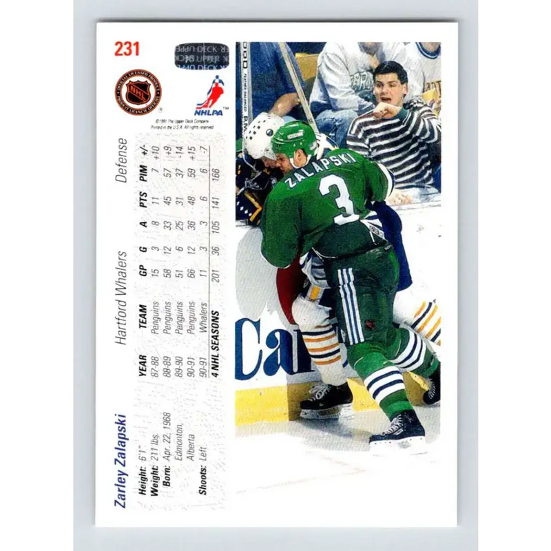 1991-92 Upper Deck #231 Zarley Zalapski NM-MT Hockey Card - Hockey Card Single