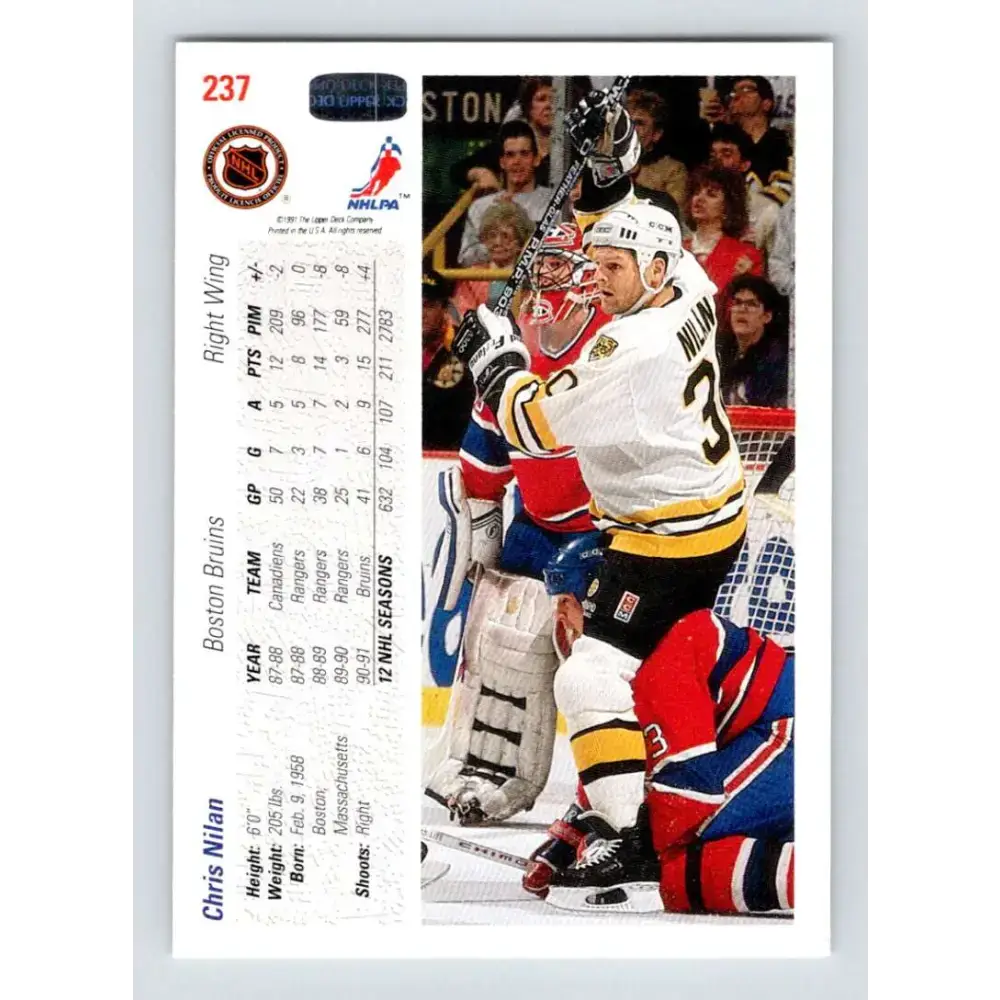 1991-92 Upper Deck #237 Chris Nilan NM-MT Boston Bruins Hockey Card - Hockey Card Single