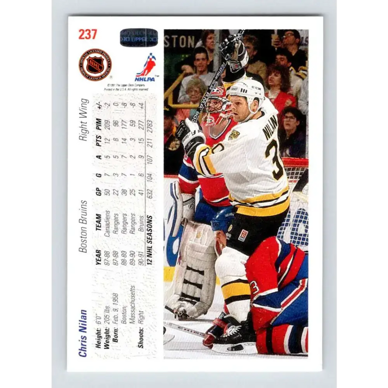 1991-92 Upper Deck #237 Chris Nilan NM-MT Boston Bruins Hockey Card - Hockey Card Single