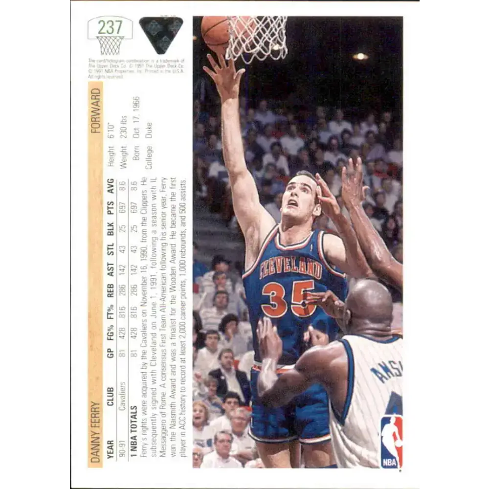 1991-92 Upper Deck #237 Danny Ferry NM-MT Cleveland Cavaliers Basketball Card - Basketball Card Single