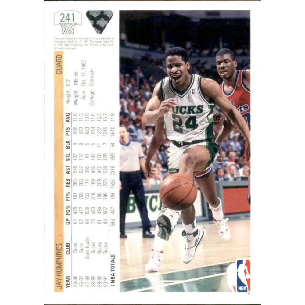 1991-92 Upper Deck #241 Jay Humphries NM-MT Milwaukee Bucks Basketball Card - Basketball Card Single