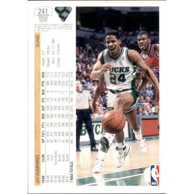 1991-92 Upper Deck #241 Jay Humphries NM-MT Milwaukee Bucks Basketball Card - Basketball Card Single