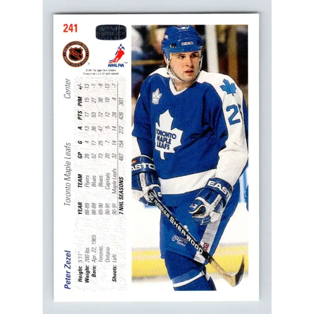 1991-92 Upper Deck #241 Peter Zezel NM-MT Toronto Maple Leafs Hockey Card - Hockey Card Single