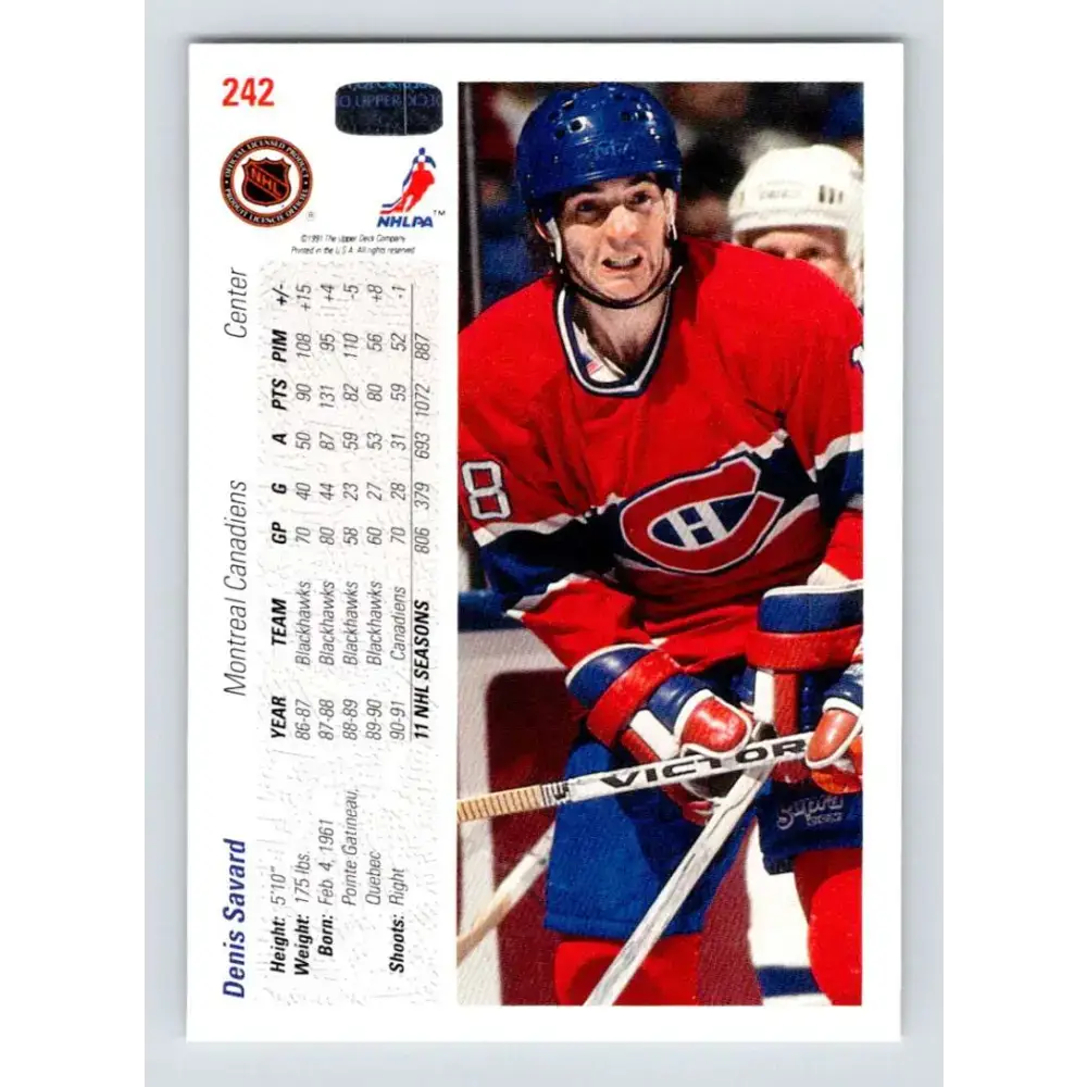 1991-92 Upper Deck #242 Denis Savard NM-MT Montreal Canadiens Hockey Card - Hockey Card Single