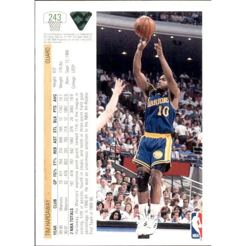 1991-92 Upper Deck #243 Tim Hardaway NM-MT Golden State Warriors Basketball Card - Basketball Card Single