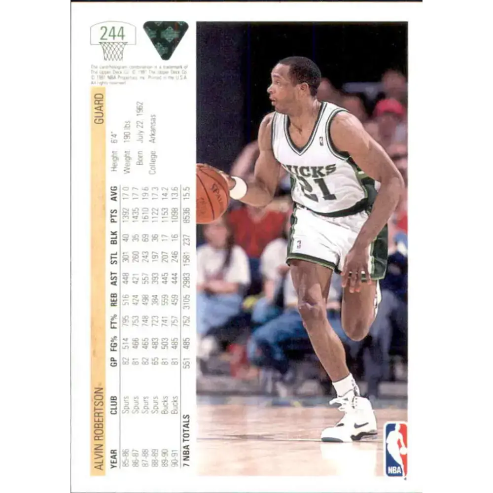 1991-92 Upper Deck #244 Alvin Robertson NM-MT Milwaukee Bucks Basketball Card - Basketball Card Single