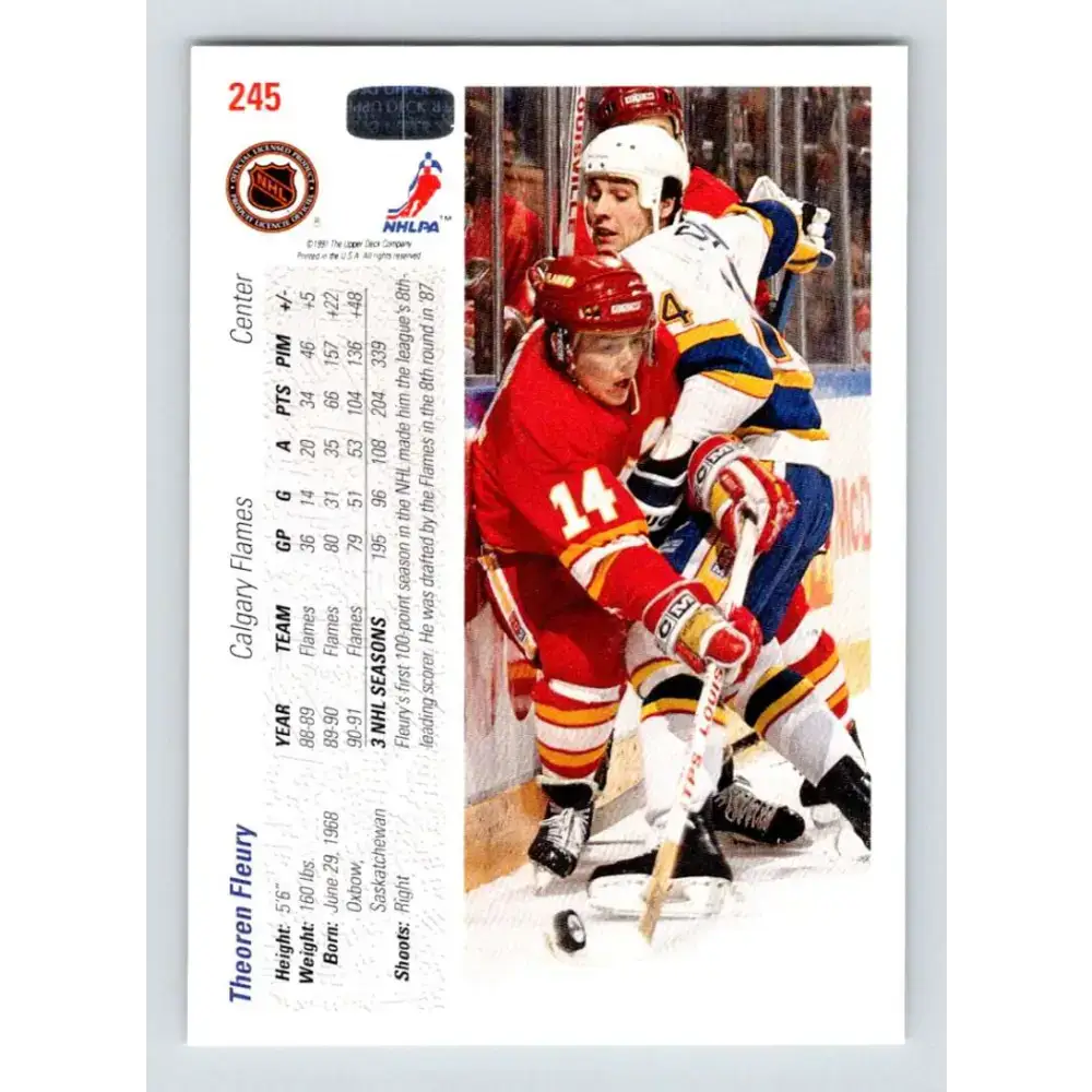 1991-92 Upper Deck #245 Theo Fleury NM-MT Calgary Flames Hockey Card - Hockey Card Single