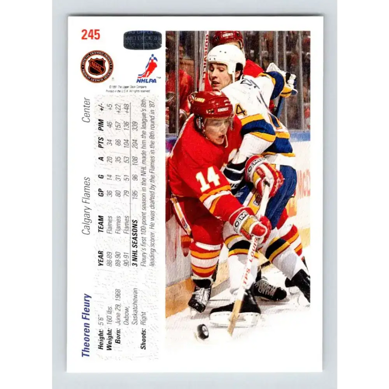 1991-92 Upper Deck #245 Theo Fleury NM-MT Calgary Flames Hockey Card - Hockey Card Single