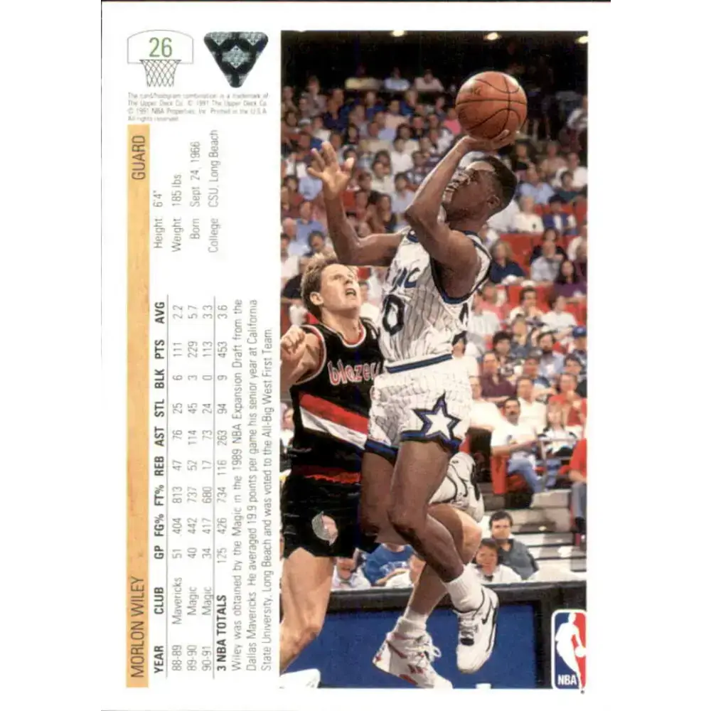 1991-92 Upper Deck #26 Morlon Wiley NM-MT Orlando Magic Basketball Card - Basketball Card Single