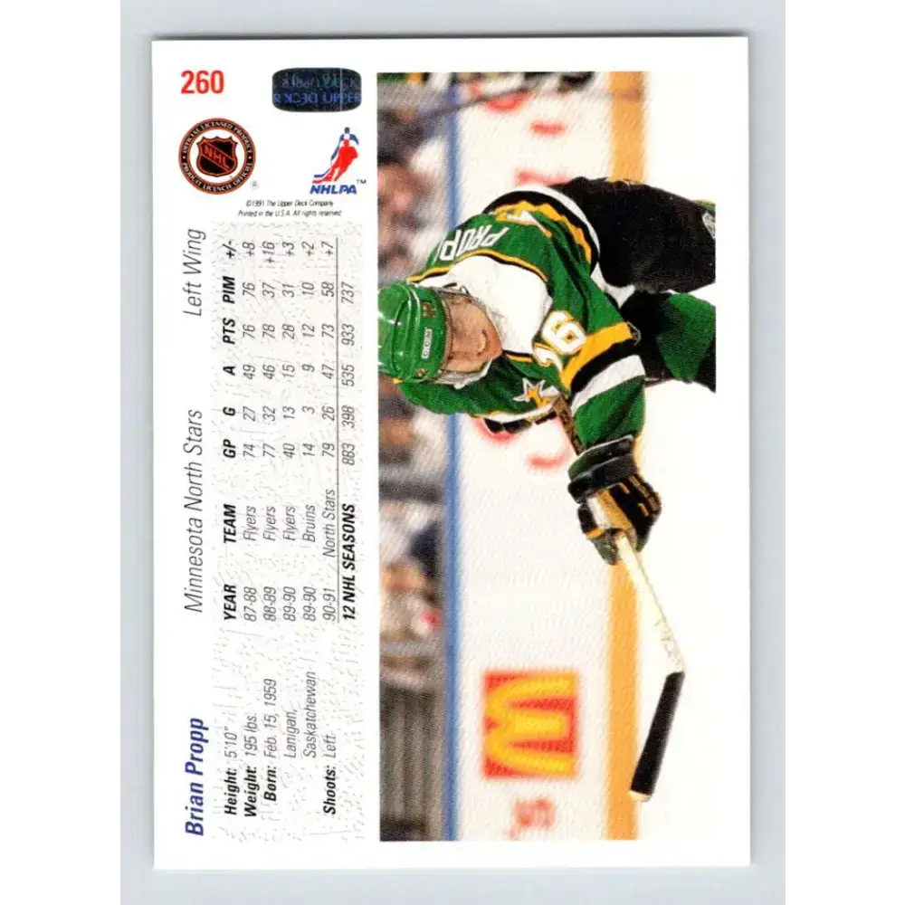 1991-92 Upper Deck #260 Brian Propp NM-MT Minnesota North Stars Hockey Card - Hockey Card Single