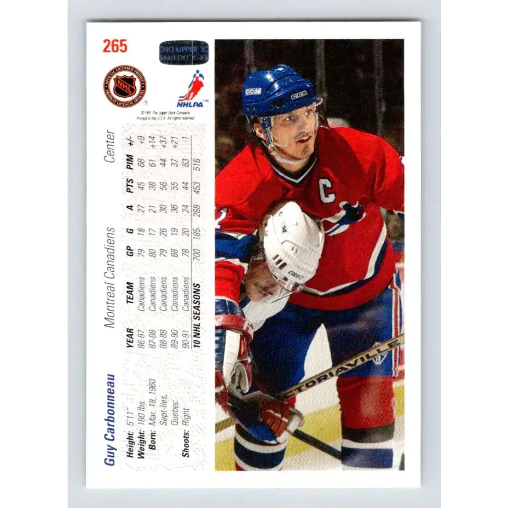 1991-92 Upper Deck #265 Guy Carbonneau NM-MT Montreal Canadiens Hockey Card - Hockey Card Single