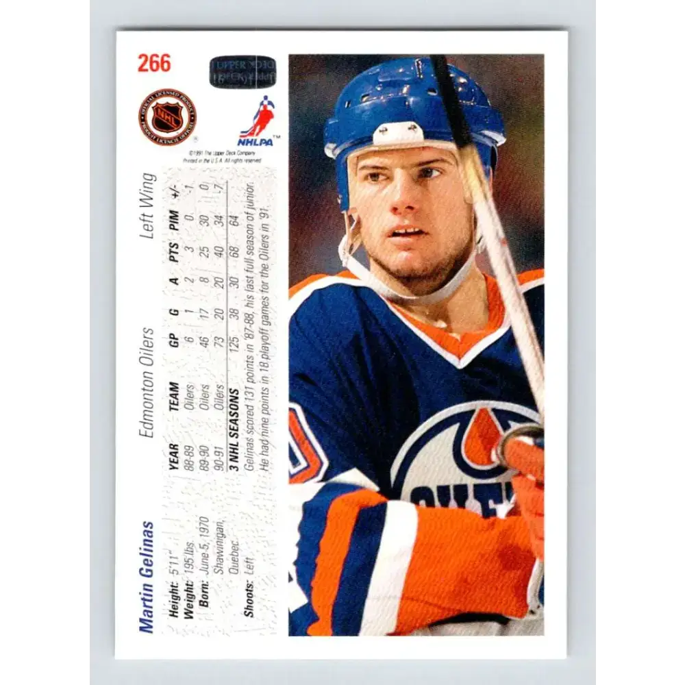 1991-92 Upper Deck #266 Martin Gelinas NM-MT Edmonton Oilers Hockey Card - Hockey Card Single