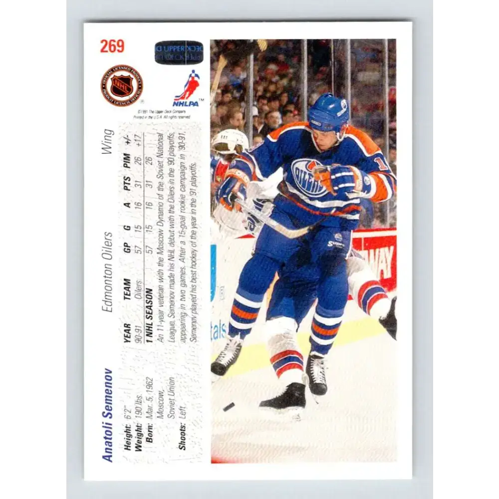 1991-92 Upper Deck #269 Anatoli Semenov NM-MT Edmonton Oilers Hockey Card - Hockey Card Single