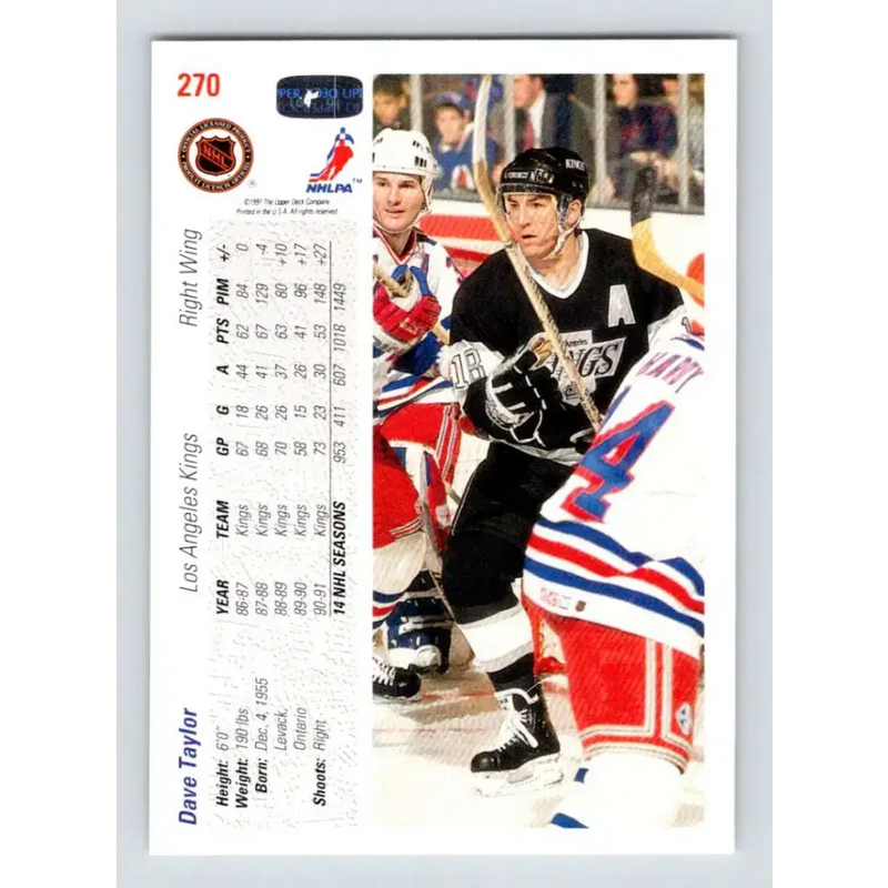 1991-92 Upper Deck #270 Dave Taylor NM-MT Los Angeles Kings Hockey Card - Hockey Card Single