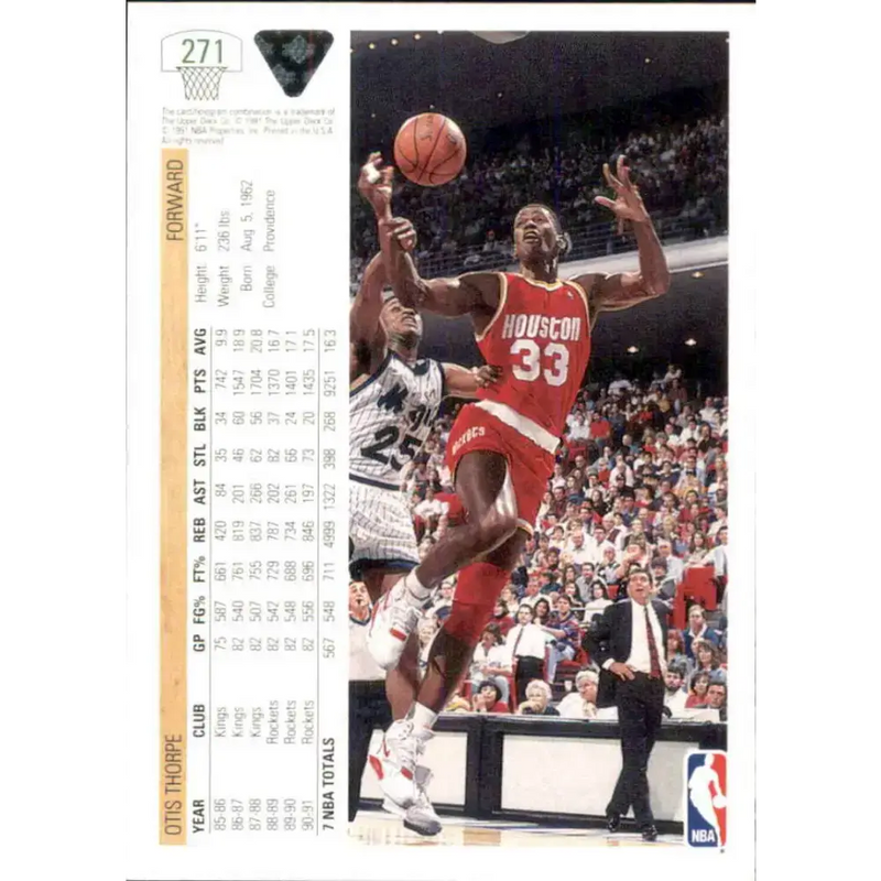 1991-92 Upper Deck #271 Otis Thorpe NM-MT Houston Rockets Basketball Card - Basketball Card Single