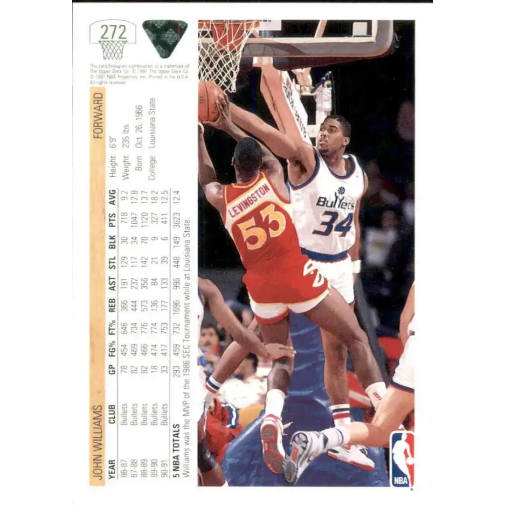 1991-92 Upper Deck #272 John Williams NM-MT Washington Bullets Basketball Card - Basketball Card Single