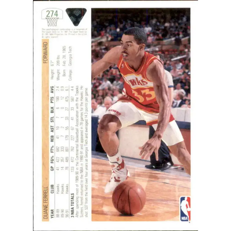 1991-92 Upper Deck #274 Duane Ferrell NM-MT Atlanta Hawks Basketball Card - Basketball Card Single