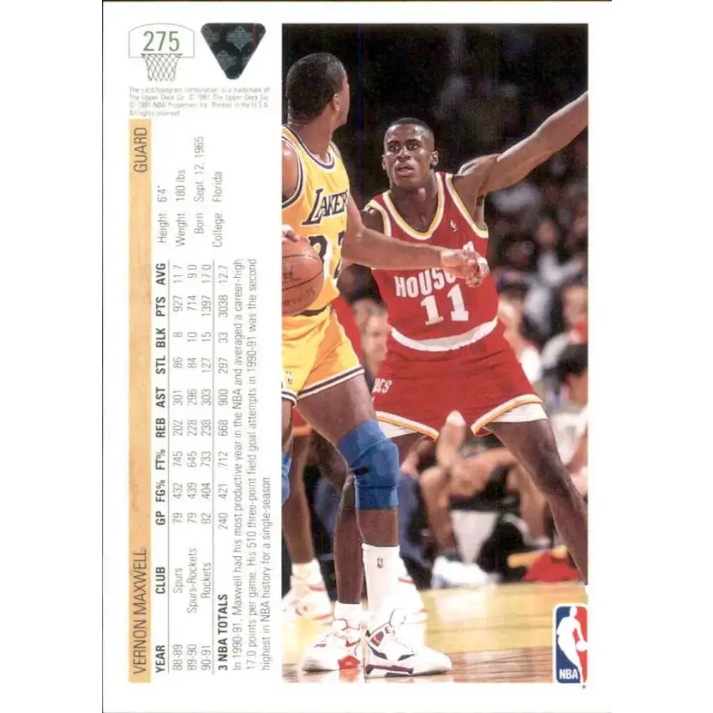 1991-92 Upper Deck #275 Vernon Maxwell NM-MT Houston Rockets Basketball Card - Basketball Card Single