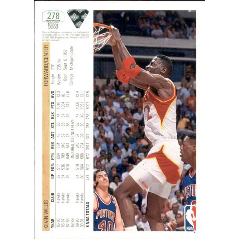 1991-92 Upper Deck #278 Kevin Willis NM-MT Atlanta Hawks Basketball Card - Basketball Card Single