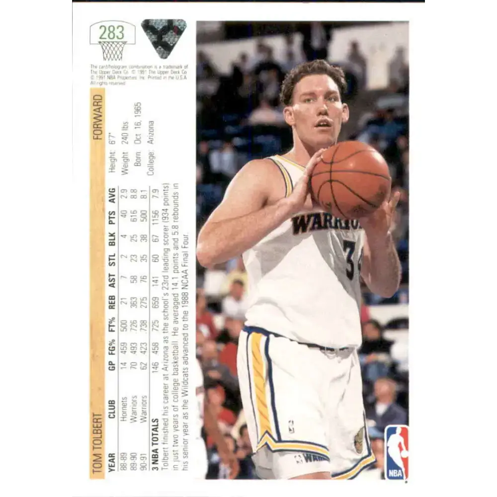 1991-92 Upper Deck #283 Tom Tolbert NM-MT Golden State Warriors Basketball Card - Basketball Card Single