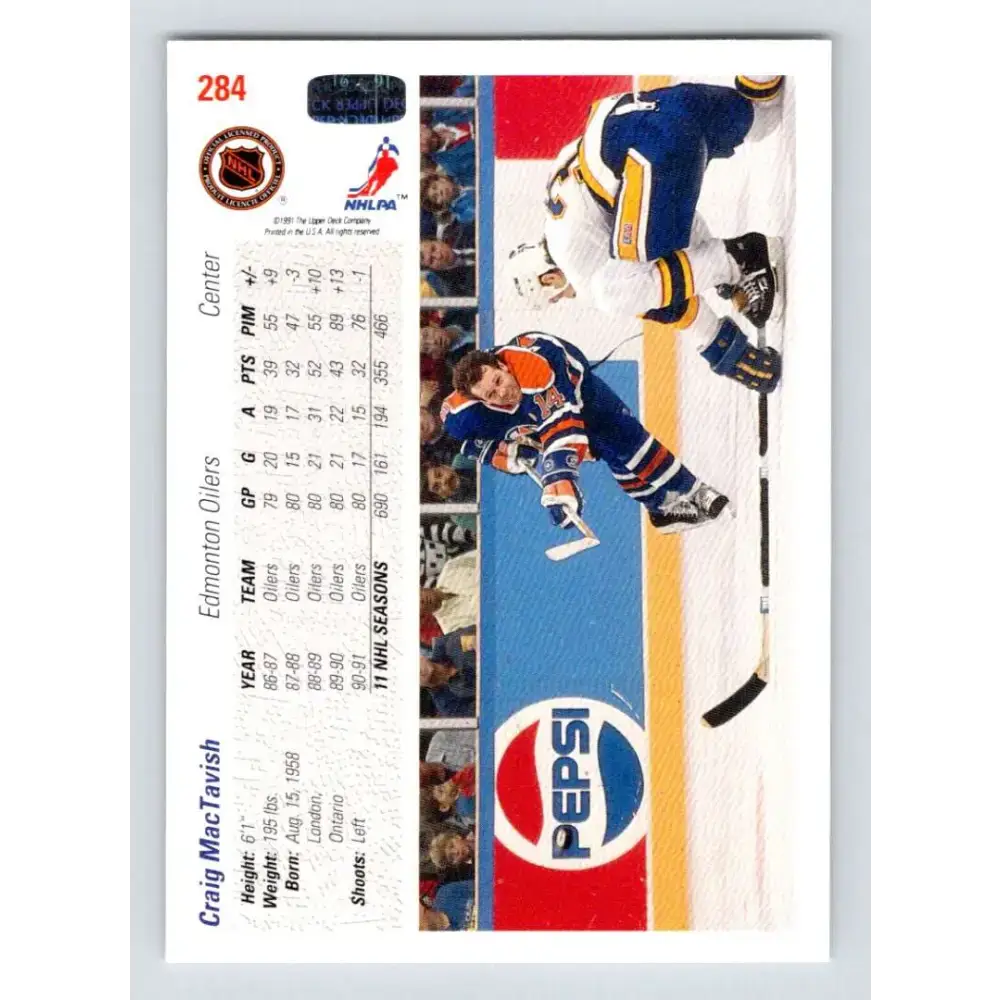 1991-92 Upper Deck #284 Craig MacTavish NM-MT Edmonton Oilers Hockey Card - Hockey Card Single