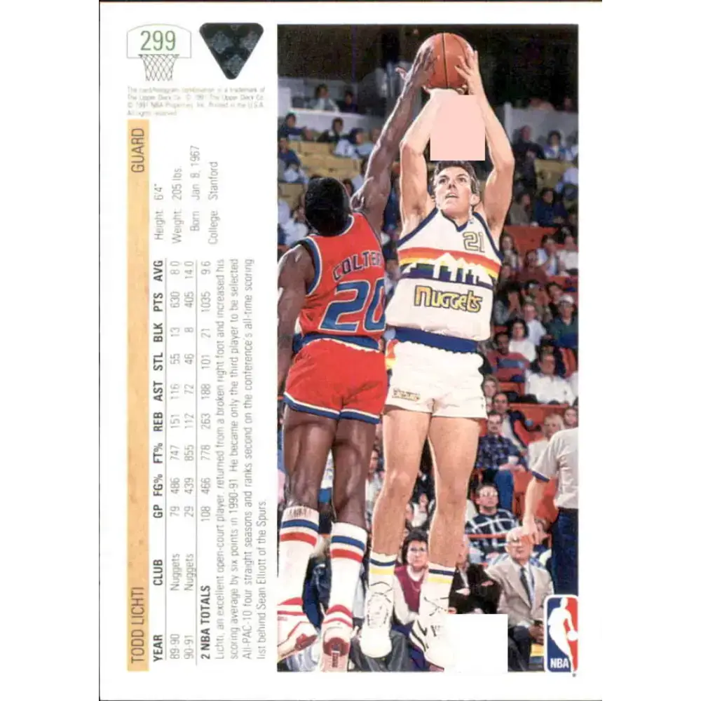 1991-92 Upper Deck #299 Todd Lichti NM-MT Denver Nuggets Basketball Card - Basketball Card Single