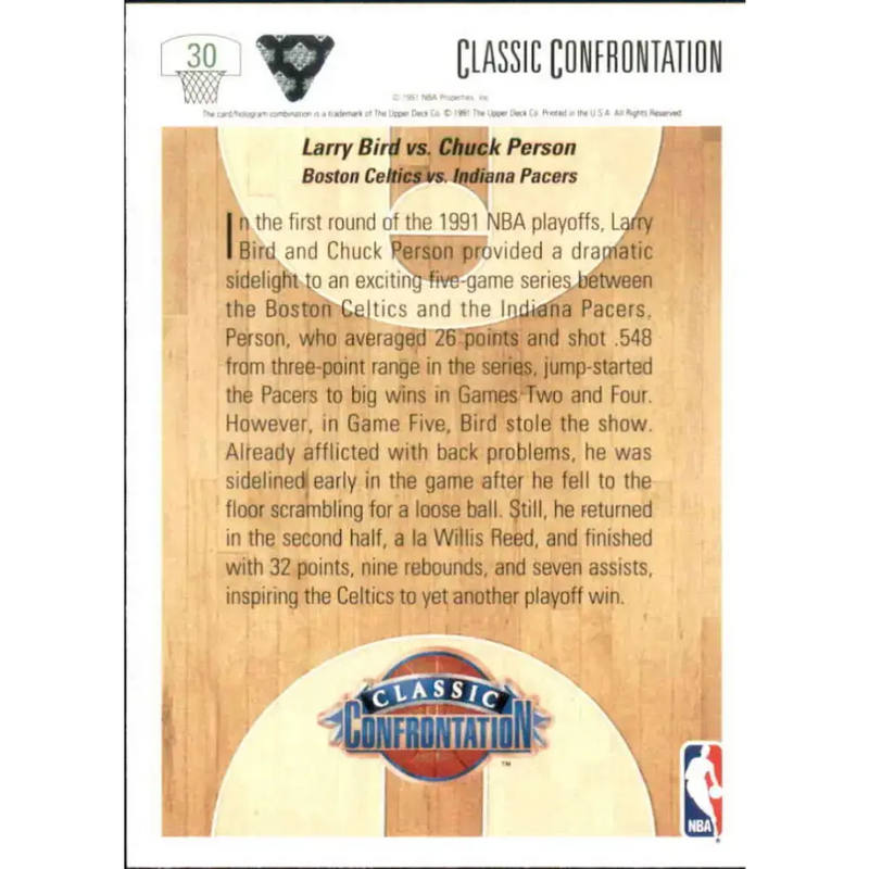 1991-92 Upper Deck #30 Larry Bird/Chuck Person CC NM-MT Boston Celtics/Indiana Pacers Basketball Card - Basketball Card