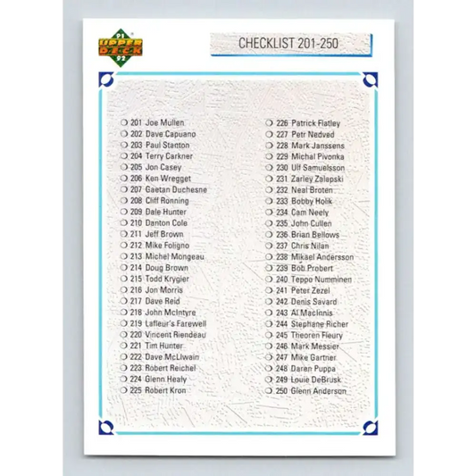 1991-92 Upper Deck #300 Checklist 201-300 NM-MT Hockey Card - Hockey Card Single